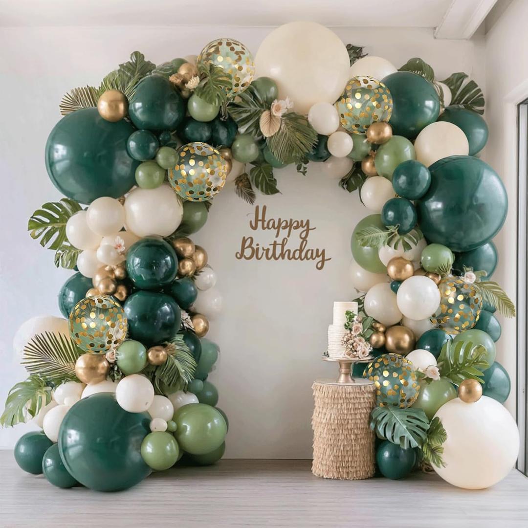 Zesliwy Emerald Green White Gold Balloons Arch Kit, Double Stuffed, Latex, 18inch, 12inch,10inch, 5inch