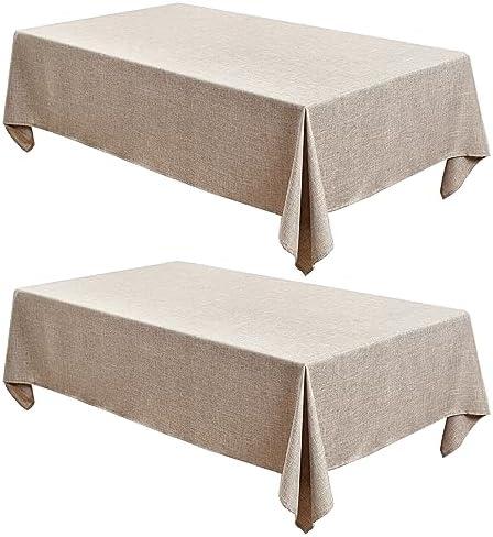 Fitable Faux Linen Tablecloths Rectangle 60 x 102 Inch - 2 Pack Neutral Table Clothes for 6-8 Foot Tables, Nature Faux Burlap Kitchen Table Cover for Dining, Party, Farmhouse, Banquet, Buffet