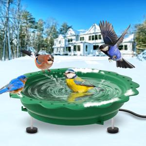 Heated Bird Bath for Outside Winter, Powerful 100W Thermostat Control Heated Bird Baths for Outdoors with 3 Metal Extension Screws, Heated Birdbath Water Heater for Garden Yard Patio Lawn (Green)