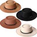 Pack of 4 JaGely Felt Hats for Women Wide Brim Felt with Belt Buckle Vintage Panama Boho Jazz Hat for Burning Wedding Tea Party (Khaki, Black, Brown, Beige With Black Belt)