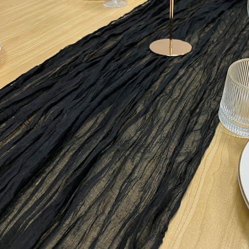Herda 3 Pack 160in Black Cheesecloth Table Runner-13.3ft Long Black Gauze Table Runner Boho Sheer Cheese Cloth Runner - Black Table Decoration for Wedding, Bridal Shower Baby Shower Birthday, Event