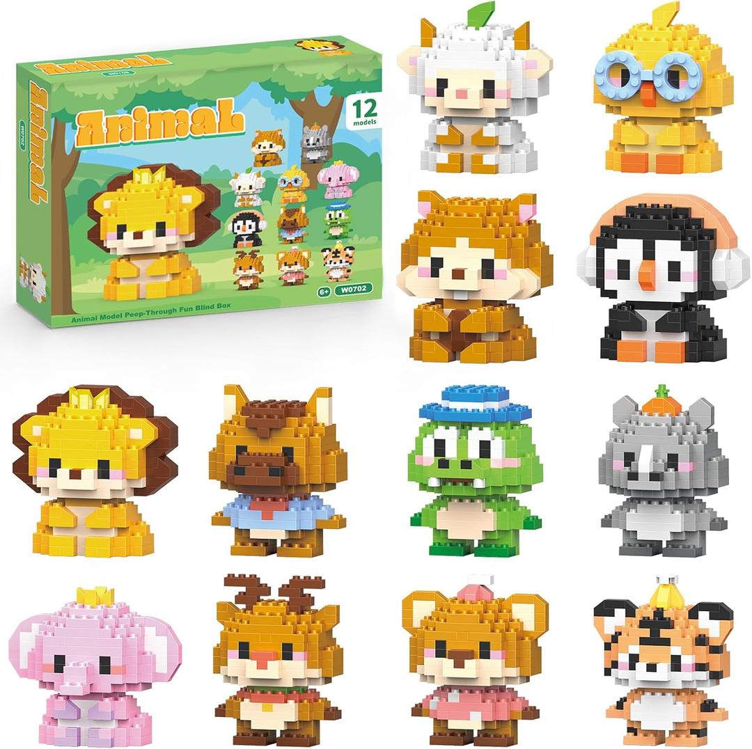 12 Pack Animals Building Block Sets,Micro Mini Animals Party Favors for Kids, Birthday Gift for Boy Girl(1,691 Pieces)