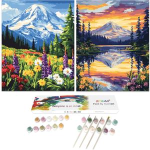 Jethami 2 Pack Rocky Mountain National Park Paint by Numbers Kit for Adults Easy, Natural Landscape Wander Painting National Parks at Home Canvas Painting Art kit for Beginner Seniors 16x20 in