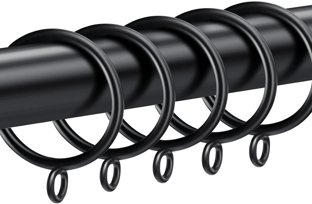 30 PCS Curtain Rings, 1.5 Inch Curtain Rings Metal Drapery Ring for Curtain Rods Black