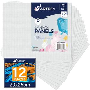 Artkey Canvases for Painting 8x10 Inch 12-Pack, 10 oz Primed 100% Cotton White Blank Canvas Boards for Painting, Art Supplies Paint Canvas Panels for Acrylic Oil Watercolor Tempera Paints
