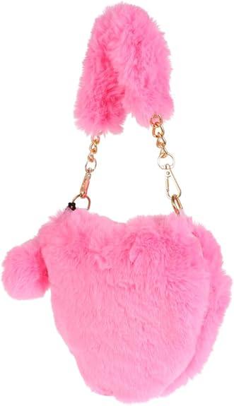 1pc Heart Shaped Bag Furry Handbag Plush Heart-shaped Hand Women Furry