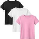 3 Pack Toddler Short Sleeve Tops | Crew Neck, Slim Fit, Summer Tees, Basic, Cute, Casual Tops, for Kids 18M-5T