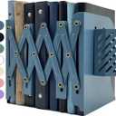 Kingsmile Book Ends, Adjustable Bookends for Shelves, Metal Bookends for Heavy Books, Book Stopper Organzier with Pen Holder for Desk, Kids Room, Office, Classroom, Library, Study Room (Blue)