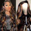 Vemalin Highlight Ombre Lace Front Wig Human Hair Body Wave Lace Front Wigs Human Hair Pre Plucked 13x4 1B/30 Brown Highlight Wig 200 Density Colored 26 Inch Balayage Wigs for Women