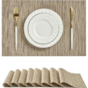Leetaltree Light Brown Placemats Set of 8 - Heat Resistant Non-Slip Place mats for Dining Table, Washable Durable PVC Vinyl Woven Table MatsLight Brown, 8