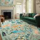 Chakme Jungle Animal Green Tiger Area Rug, 6x9FT for Living Room, Non Slip, Soft, Thin, Colorful, Nursery Rug, Color: Green/Animal
