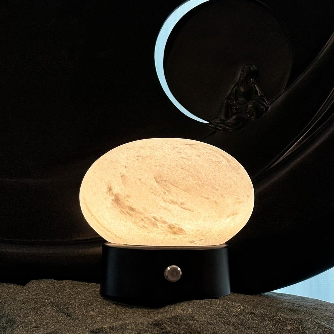 Small Decorative Lights Bedside Table, Round Marble Cordless Table lamp, USB Rechargeable Dimmable Desk Lamp Touch Bedside Lamp for Night at Nursery/Bedroom/Office/Outdoor Patio/Meditation/Gift