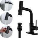 TRIPHIL Waterfall Bathroom Faucets with 3 Mode Pull Down Sprayer,Single Handle Modern Bath Sink Faucet with Pop Up Drain and Deck Plate,Matte Black 1 Hole RV, Bar,Restroom,Lavatory,Vanity Tap