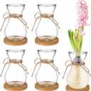 Bulb Glass Vases for Flowers Forcing Hyacinth Clear Decorative Bulb Vase with Round Bamboo Coaster for Home Office Table Decoration(4 Pcs)