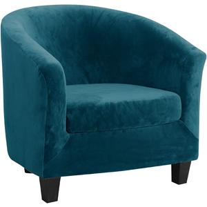 Tub Chair Slipcover 2-Piece Velvet Stretch Barrel Club Chair Covers with Cushion Cover Soft Washable Armchair Sofa Couch Furniture Protector for Living Room Counter Hotel (Deep Blue)