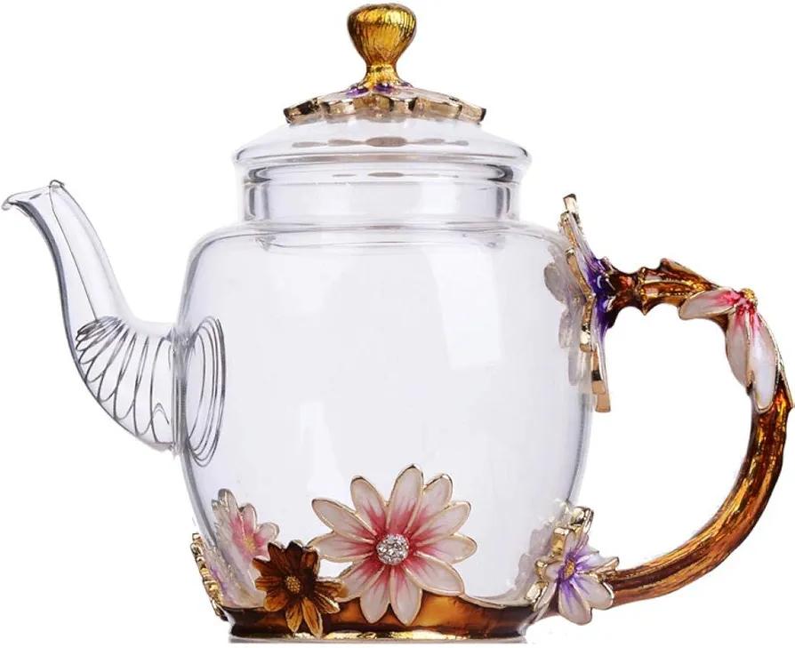 Tea Pot Glass, Fancy Tea Cup, Fancy Tea Set for Adults, Pretty Tea Teapot (10.6oz / 300ml) (Deep coffee color)