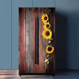 Self Adhesive Vinyl Refrigerator Wrap Set Sunflowers an Door Self Stick Door Mural Sticker Removable Refrigerator Wrap Decal Kitchen Bar Decor (32.3" x 78.7", Item9)
