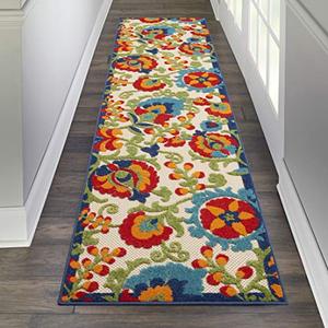Nourison Home Aloha Multicolor 2'3" x 8' Area Rug - Easy Clean, Non Shedding, Bed Room, Living Room, Dining Room, Kitchen (8' Runner)