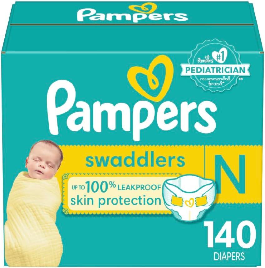 Pampers Baby Diapers - Swaddlers - Size 0, 140 Count, Ultra Absorbent Disposable Newborn Diaper