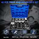 40Pcs Pull and Press Sleeve Kit, Bushing Press Kit for Most Engine Cars Vehicles, Universal Seal Bearing Bushing Removal Installation Tool Kit 4 Pulling Spindles with Nuts Case