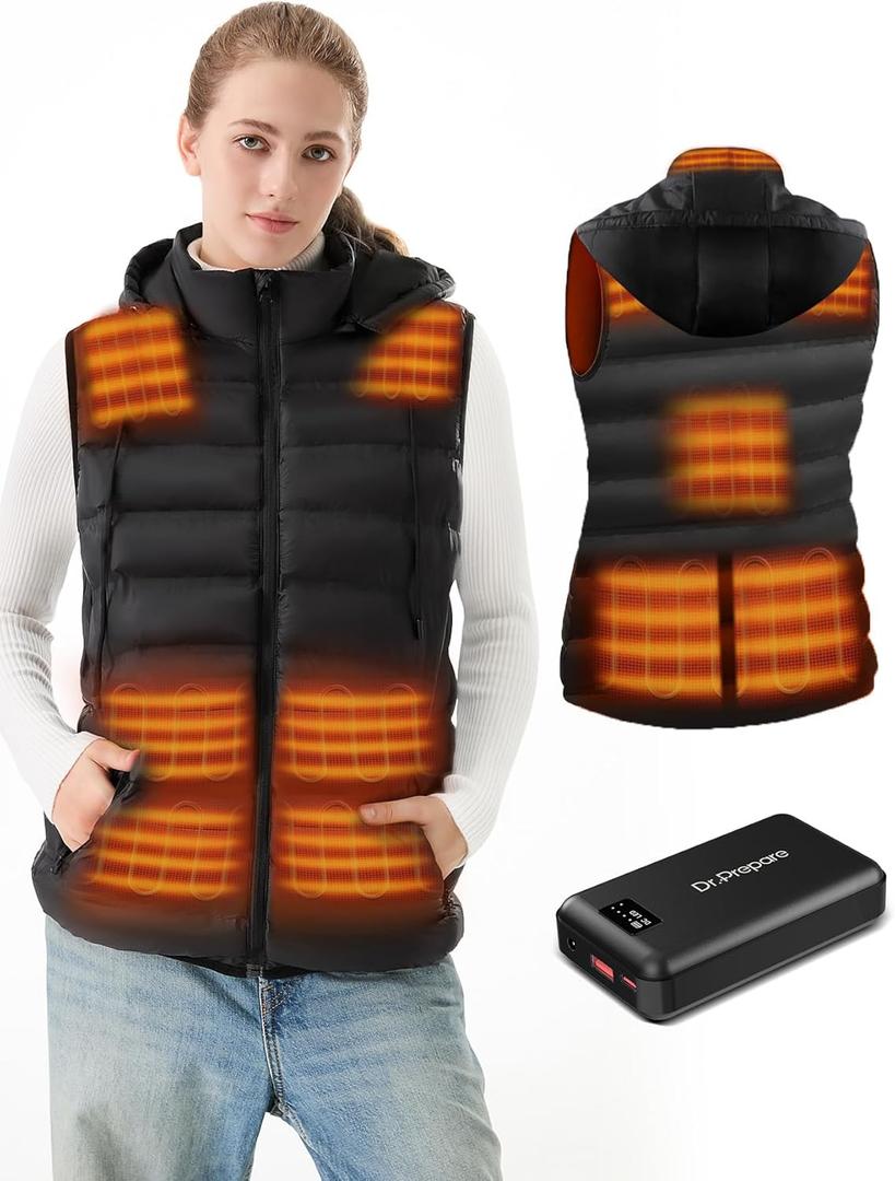 DR.PREPARE Women's Heated Vest with Battery Pack Included, Lightweight Electric Warming Hooded Heating Clothing