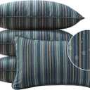 Sunbrella Decorative Outdoor Water Repellent Throw Pillows with Inserts, Set of 4, 20" x12" Pillows for Patio, Backyard, Bed, Couch, and Patio Furniture, Troupe Dock