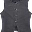 MakeMeChic Women's Bow Vest Tops Crew Neck Sleeveless Rib Knit Tank Top (Medium, Grey)