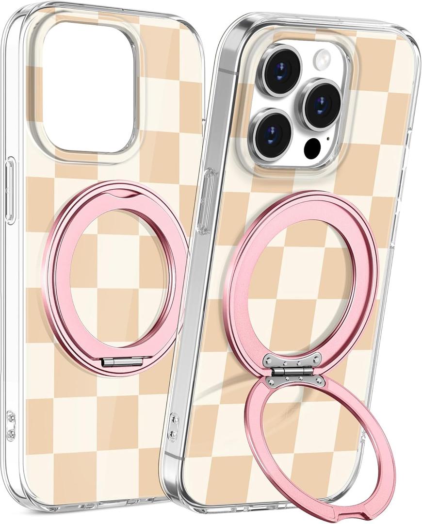Loheckle for iPhone 12 Pro Max Case with Stand- Compatible with MagSafe Women Girls Cute Girly Aesthetic Unique Design Soft TPU Magnetic Ring Phone Cover for Apple 12 Promax, Checkered