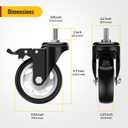 HOLKIE Caster Wheels 4 inch Total Locking Stem Casters, 3/8" -16 x 1 (Stem Diameter 3/8", Stem Length 1") Threaded Stem Casters Swivel Casters Set of 4 Heavy Duty Castors Black