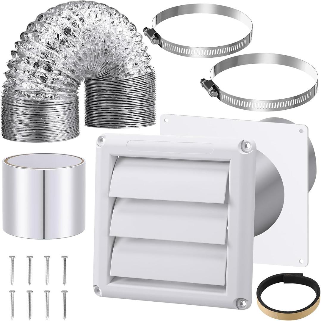 Glooglitter Dryer Vent Kit 4 Inch Dryer Ducting Tube Vent Hose Connector Wall Ducting Kit for Air Circulation(Silver)