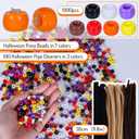 Whaline 1000Pcs Halloween Pony Beads with 100Pcs Chenille Stems Pipe Cleaners 7 Colors Fall Plastic Craft Focal Beads Bulk for Autumn Thanksgiving DIY Craft Necklace Bracelet Jewelry Making Supplies