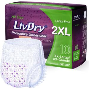 4 x Livdry XXL Adult Diapers for Women, Ultimate Absorbency Incontinence Underwear, All Day or Overnight Protection, XX-Large (10 Count)