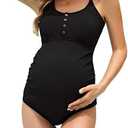 American Trends Maternity Swimsuit Button Down One Piece Maternity Bathing Suit Cross Back Swimwear L
