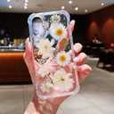 Compatible with iPhone 16 Plus Case for Women,Cute Pressed Dried Real Flowers Design Clear Shockproof Phone case Cover for iPhone 16 Plus (White Flower)