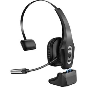 Trucker Bluetooth Headset with Charging Base, Wireless Hands-Free Headset with Noise Canceling Mic & Mute Button, 56Hrs Working Time PC Headsets for Cell Phones, Computer, Truck Driver