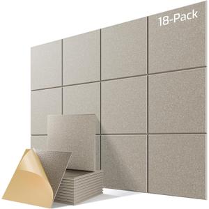 18 Pack Acoustic Panels for Walls, 12" x 12" x 0.4" High Density Self-Adhesive Soundproof Wall Panels, Sound Absorbing Foam Panels for Home & Office Studio (Camel)