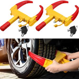 2 Pcs Wheel Lock for Cars, Heavy Duty Trailer Wheel Lock Universal Security Anti Theft Tire Clamp for Vehicles Boot Camper SUV ATV Boat Motorcycle Deterrent(Red)