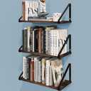 BAMEOS Floating Shelves Rustic Wood Wall Shelf, Small Bookshelf for Living Room, Office, Bedroom, with Metal Bracket
