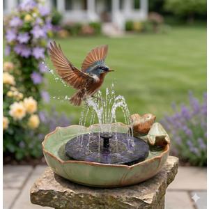 Solar Hummingbird Fountain,Ceramic Birdbath Bowl Water for Outdoor, Solar Powered Ground Bird Feeders and birdbath for Outdoors, Tabletop, Deck, Balcony Patio, Lawn,Yard Garden Decor