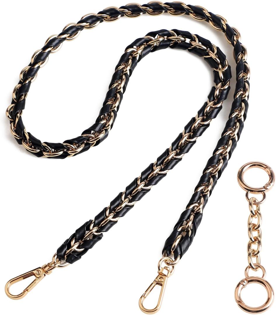 Beaulegan Purse Chain Strap - Microfiber Leather - Replacement for Handbag, Crossbody Shoulder Bag Set of 2, 35.4 Inch Long(Gold)