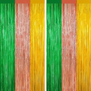 3 x 2 Pack Metallic Tinsel Foil Fringe Curtains, Door Streamers Photo Booth Backdrop for Birthday Party, Tinsel Curtain Backdrop for Baby Shower Christmas Party Decorations, Green Rose Gold and Gold