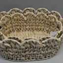 Coeusy Wicker Scalloped Basket Set of 2,Woven Storage Baskets for Shelves,Closet,Laundry,Gifts,Towels,Books,Toys,Waterproof Boho Decor Basket for Organizing
