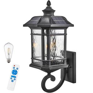 NAXTTII Solar Sconce Lights Outdoor 15.7 Inch Height Exterior Lighting Fixture Dusk to Dawn Outdoor Solar Wall Lamp with Water Ripple Glass Black Finish and Waterproof