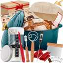 Enameled Cast Iron Dutch Oven Pot with Lid, Incl. Sourdough Bread Baking Supplies Like Banneton Bread Proofing Basket, Starter Jar, Scoring Tool Lame, 5QT Dutch Oven for Bread Baking, Oven Safe up to 500F (Green)