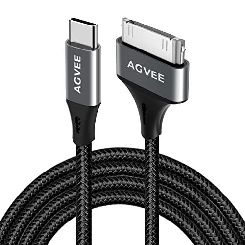 AGVEE 2 Pack 6.6ft USB-C to 30 Pin Cable Adapter for Old iPhone 4/4S iPad 1/2/3 iPod, Braided Metal Shell Type-C to 30Pin Adapter Charging Charger Data Cord, Dark Gray