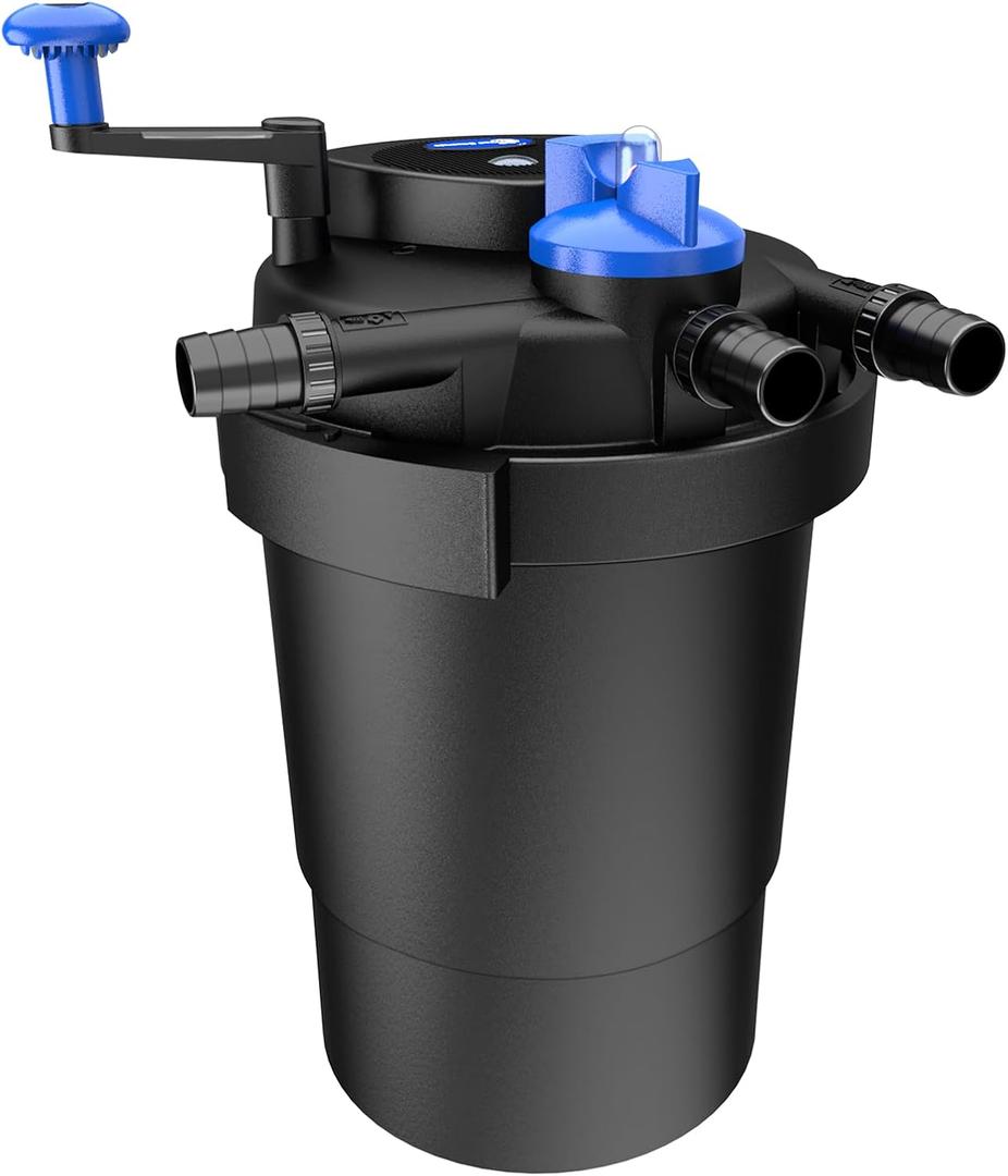 Three seconds Bio Pressure Pond Filter with 13W Cleaning Light, 1840GPH/7000L Koi Pond Filter, Pond Filters for Outdoor Ponds Ornamental Pond up to 2000 Gallons or Fish Pond up to 1000 Gallons