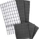 Ritz Premium Kitchen Towel and Dish Cloth Value Set: Highly Absorbent, Super Soft, Long-Lasting, 100% Cotton Checked and Solid Hand Towels, Tea Towels, Bar Towels - 6 Pack, Graphite