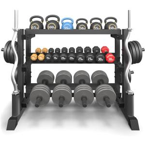 3-Tier Dumbbell Rack, 1200LB Capacity Adjustable Weight Rack for Home Gym, Heavy-Duty Weight Stand for Dumbbells Kettlebells & Weight Plates(Rack Only)