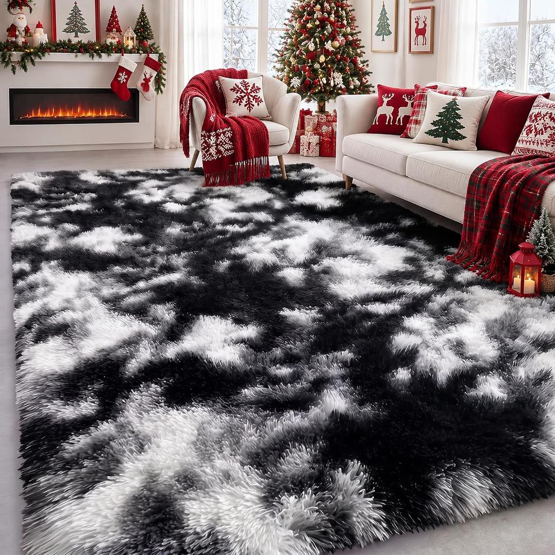 Black White Grey Bedroom Rugs 4x6 Ft,Soft Fuzzy Plush Indoor Floor Area Rug