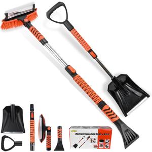 42'' Ice Scraper and Extendable Snow Brush Emergency Snow Shovel Snow Broom with Foam Grip 180 Pivoting Brush Head Snow Scraper for Cars, Trucks, SUVs, Vehicle